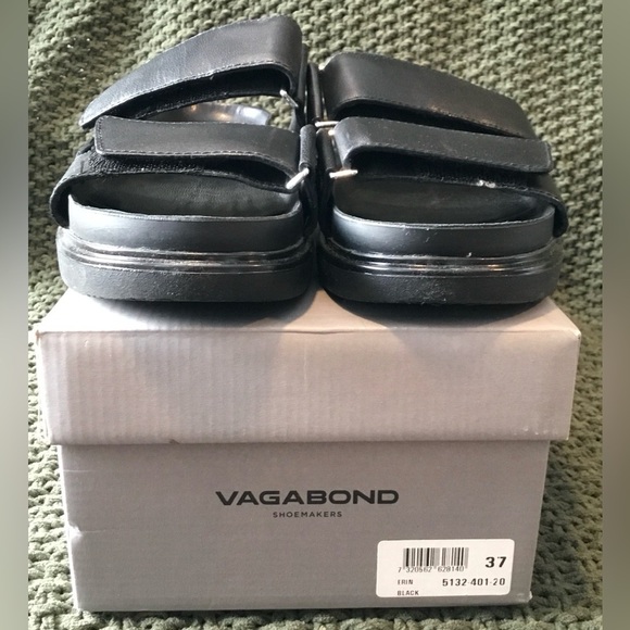 NIB Vagabond Women’s Black Leather Slide Sandals, Dual Band Hook & Loop; Size 37 - Picture 4 of 7